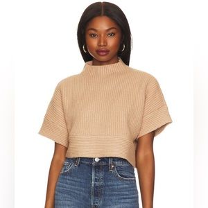 NWOT REVOLVE Aurela Mock Neck Pullover Cropped Sweater in Camel L'Academie